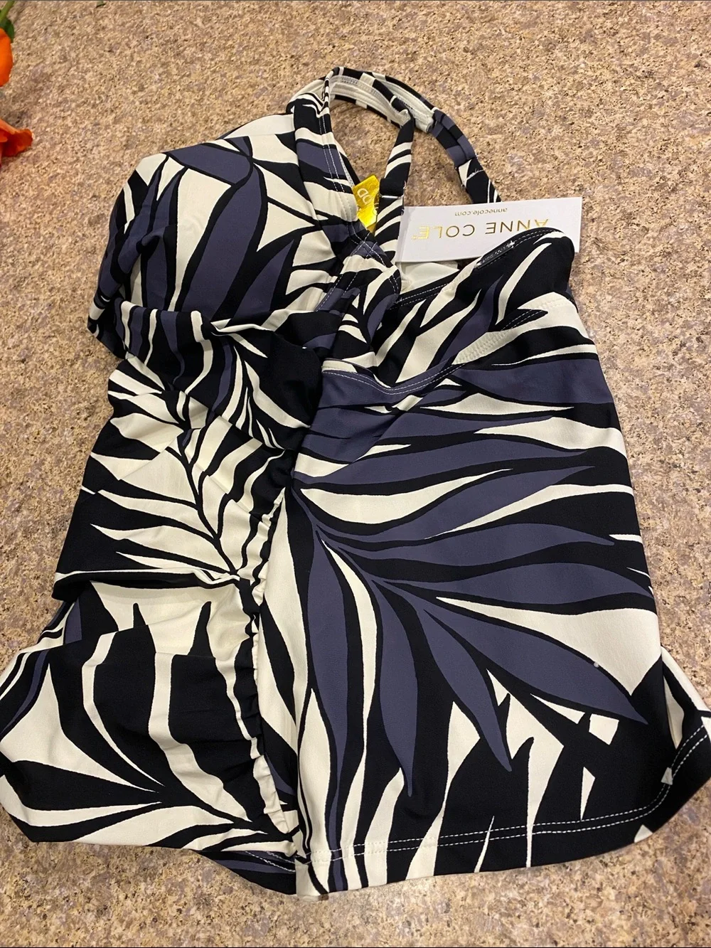 Anne Cole Twist Front Tankini Top 32DD 34D 25MT26545 NWT Black White Geometric